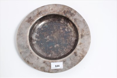 Lot 644 - Silver plated Nazi calling card dish with engraved 'A H' and Eagle and Swastika to rim, underside stamped Wellner. Approx 27cm in diameter. Provenance Lockdales 17th - 18th March 2018, lot 468