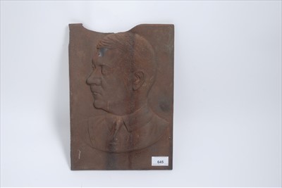 Lot 645 - Metal Relief plaque of Adolf Hitler, measuring approx 33 x 24cm