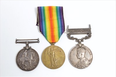 Lot 606 - First World War and later Medal trio comprising War and Victory medals named to K.49957 S.S. Thomas. STO. 2. R.N. and a George V India General Service with one clasp- Waziristan 1921 - 24 named to...