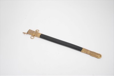 Lot 751 - George V Royal Navy Midshipman's Dirk, with Lions head pommel, wire bound shagreen grip, curved cross guard with acorn terminals and etched blade with Fouled anchor, scroll and cipher decoration by...