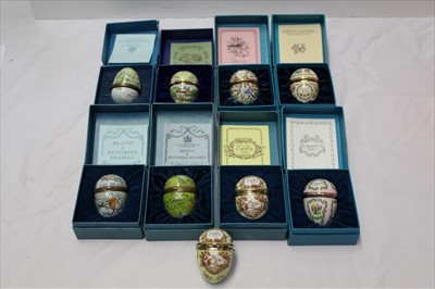 Lot 79 - Eight boxed Bilston and Battersea enamel Easter eggs 1973-1980 and one other unboxed 1973