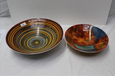 Lot 870 - Large Poole circular bowl with banded decoration, another Poole bowl and three Poole Aegean shaped dishes