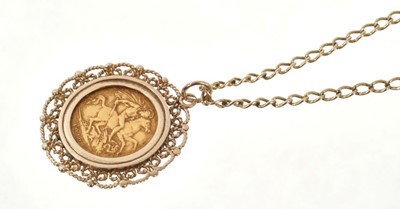 Lot 480 - Gold half sovereign on 9ct gold chain