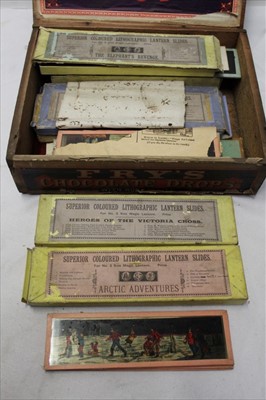 Lot 1875 - Magic lantern slides, some cased, including Robinson Crusoe, Gulliver's Travels etc..