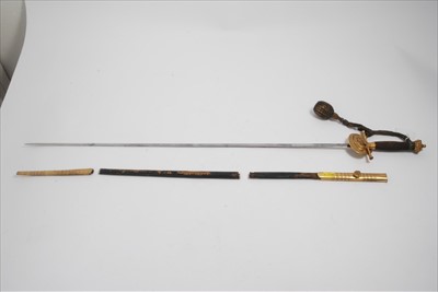 Lot 764 - Victorian Court Sword with bullion dress knot together with leather scabbard (broken)