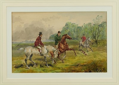 Lot 911 - Henry Frederick Lucas Lucas (1848-1943) pair of watercolours - Hunting Scenes, one signed in full the other initialled, both dated 1877, in glazed gilt frames