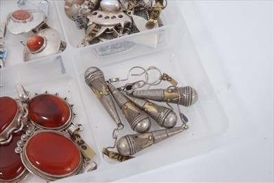 Lot 15 - Collection silver and white metal earrings, pendants and brooches set with semi precious stones