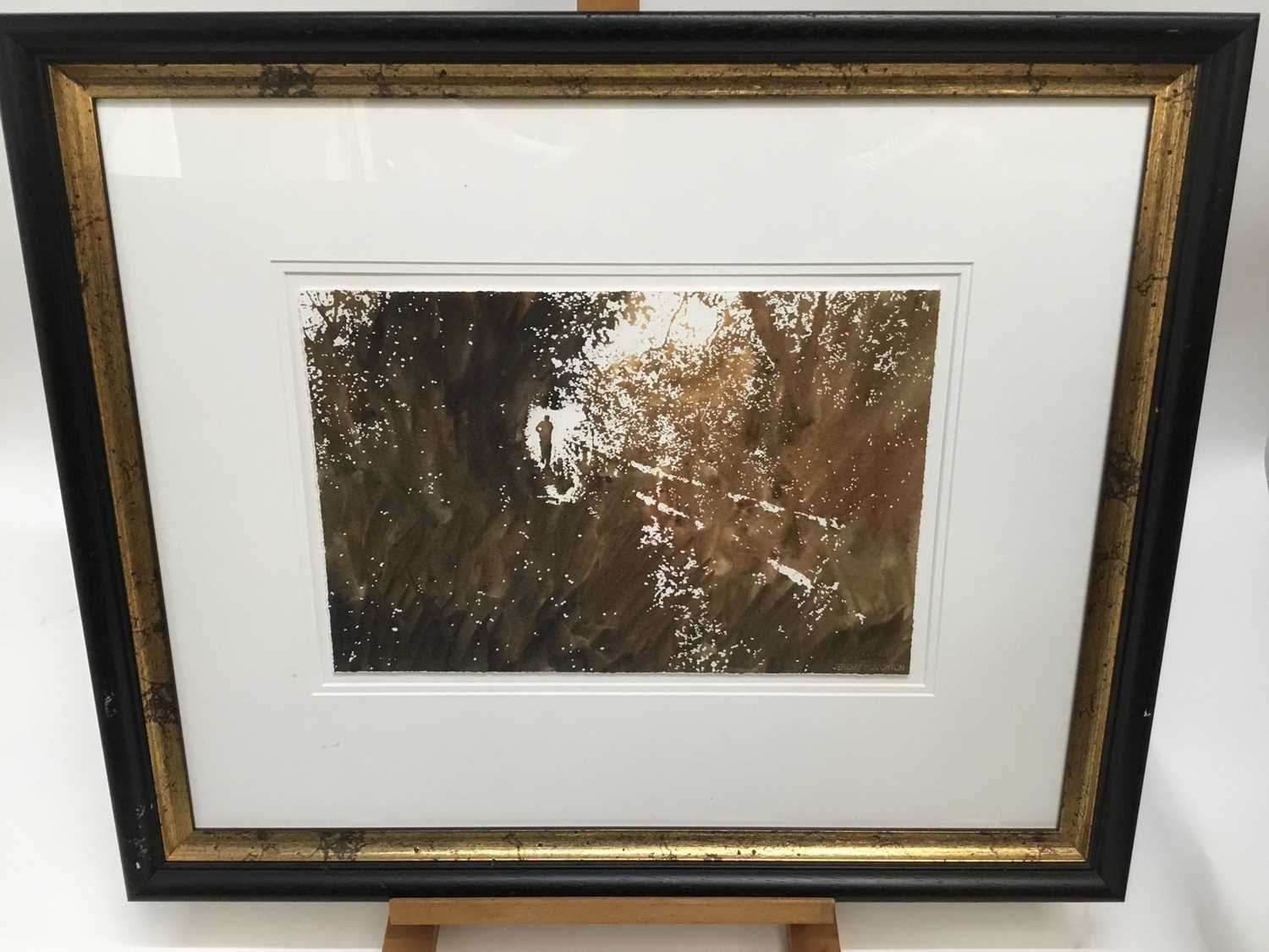 Lot 11 - Jeremy Houghton, contemporary, watercolour - figure in landscape, signed and dated '09, in glazed gilt and ebonised frame