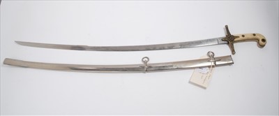 Lot 759 - George V General officers' 1831 Pattern Mameluke sword with ivorine grips, etched blade with crowned GRV cipher and Generals' badge in nickel plated scabbard.