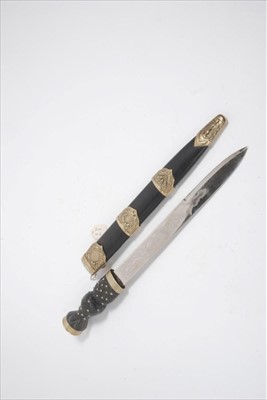 Lot 760 - Scottish Regimental Bandman's dirk, Mark II with etched plated blade by Mole decorated with thistles and scrolls, plated mounts with scabbard