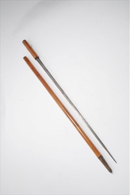 Lot 770 - Good quality Georgian sword stick with colichemarde hollow ground blade with malacca handle and shaft with silver mounts