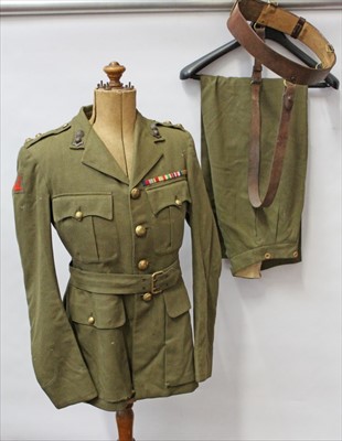 Lot 632 - Second World War Royal Engineers Lieutenants Uniform, comprising service dress jacket with regimental buttons and mounted medal ribbons, with label to interior 13/10/41 P. P. Nicholls Esq. together...