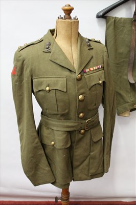 Lot 632 - Second World War Royal Engineers Lieutenants Uniform, comprising service dress jacket with regimental buttons and mounted medal ribbons, with label to interior 13/10/41 P. P. Nicholls Esq. together...