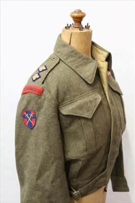 Lot 633 - Second World War Royal Engineers Lieutenants Battle blouse with mounted medal ribbons and regimental insignia, together with battle dress trousers stamped Jan. 1945 (2)