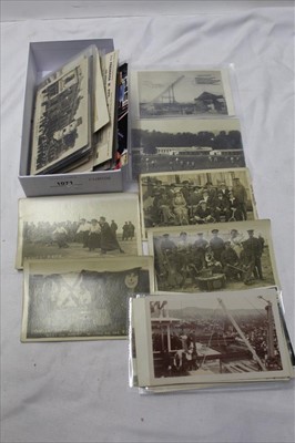 Lot 1071 - Postcards Collection of loose cards including good social history, real photographic shop fronts, 1918 Sanger's Sport's Ladies Race, Civil Constabulary reserve 1926 West Ham, street scenes and othe...