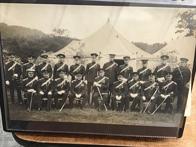 Lot 1073 - Military Postcards and Photographs collection of 11th Hussars in album. Individual portraits, mounted officers and group photographs.