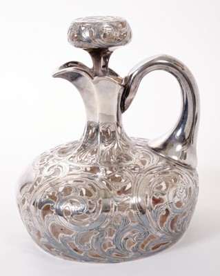 Lot 308 - Silver overlaid glass claret jug, marked Sterling Silver, retailers mark Edward & Sons, Glasgow