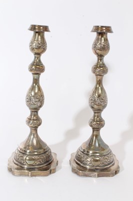 Lot 309 - Pair of silver Shabbat  candlesticks
