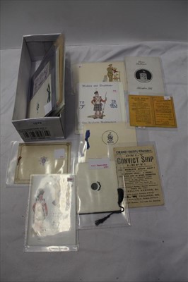 Lot 1078 - Military World War One regimental greetings cards and other items