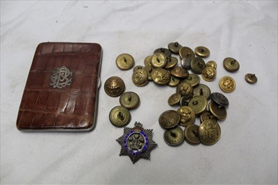 Lot 1910 - Royal Masonic Institute for Girls - silver and enamel members badge, together with Victorian and later military and livery buttons and a crocodile leather wallet