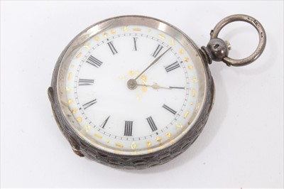 Lot 159 - Silver cased pocket watch, silver fob watch and chain