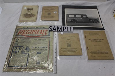 Lot 1089 - Box of Military ephemera including photographs, postcards, Field Almanac 1916, Bayonet Training 1916, German Army in Picture 1943. The Regiment 1906, Nurses, Red Cross, Bloemfontein items etc.