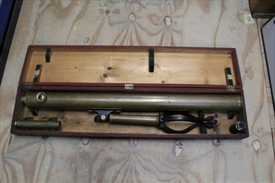 Lot 1905 - Late 19th / early 20th Century Brass Telescope by A. Bardou, Paris, together with stand and extra lenses, in a pine case