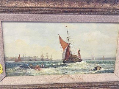 Lot 252 - W F Burton Oil on board study- Hay Barge in the Thames