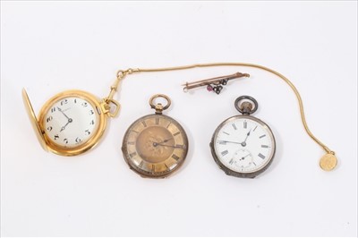Lot 72 - 18ct gold cased fob watch, two other fob watches and a Victorian bar brooch