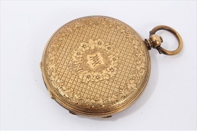 Lot 72 - 18ct gold cased fob watch, two other fob watches and a Victorian bar brooch