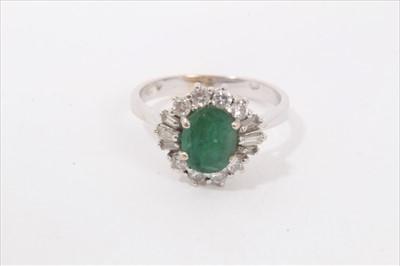 Lot 73 - Emerald and diamond cocktail ring in 18ct white gold setting