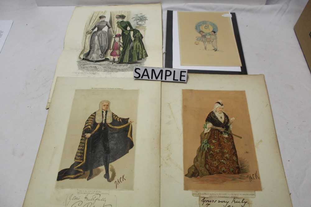 Lot 1099 - A selection of Victorian greeting cards, scraps, French fashion plates and printed pictures of actresses and their signatures etc.