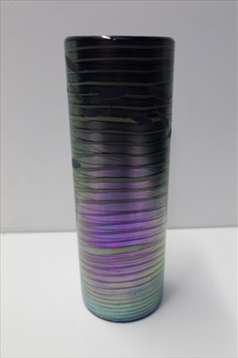 Lot 923 - Okra iridescent art glass vase decorated with fish