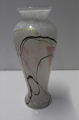 Lot 78 - Okra iridescent art glass vase in white colour ways