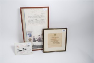 Lot 690 - Group of Second World War Airforce ephemera to include an RAF mentioned in despatches citation named to Squadron Leader J. Healey M.B.E.