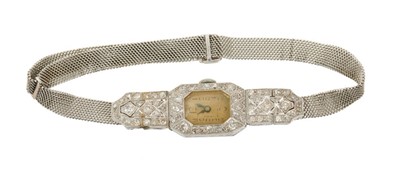 Lot 614 - Art Deco platinum and diamond cocktail wristwatch