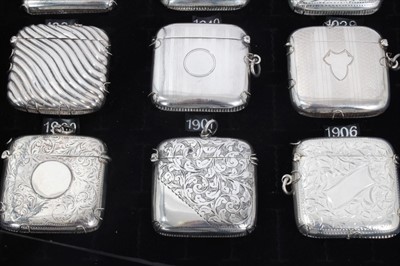 Lot 80 - Collection of seventeen Victorian and later silver Vesta cases, to include a Vesta case set with a compass