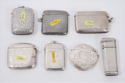 Lot 97 - Collection of seven silver Vesta cases to include a niello enamel Vesta, and a combination Vesta and stamp case