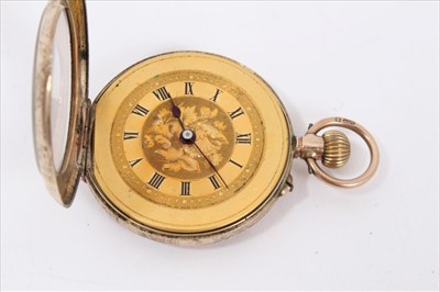 Lot 106 - Ladies Swiss 9ct gold cased fob watch with gilded roman numerical dial and blued steel hands