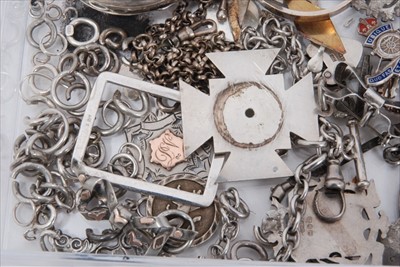 Lot 109 - Collection of silver and white metal jewellery coin mounts, chains, watch case and other items