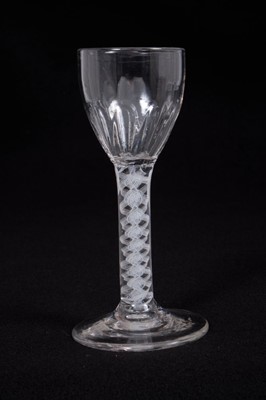 Lot 3 - Georgian wine glass, with a fluted ovoid bowl on a double series opaque twist stem, on a conical foot, circa 1760, 13.75cm height