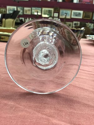 Lot 8 - Georgian wine glass, with a round funnel bowl on a double-knopped multi-spiral air twist stem, above a conical foot, circa 1750, 15.5cm height