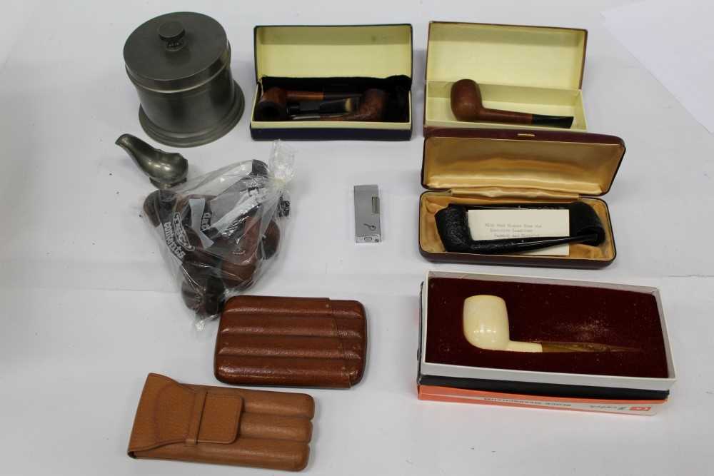 Lot 1939 - Dunhill root briar pipe, Dunhill pewter tobacco jar other Dunhill pipes etc