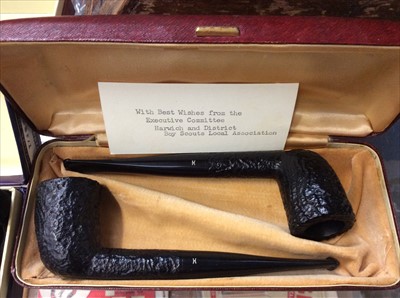 Lot 1939 - Dunhill root briar pipe, Dunhill pewter tobacco jar other Dunhill pipes etc