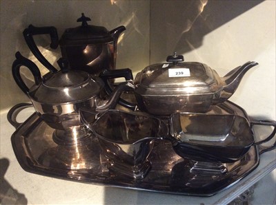 Lot 239 - 1920's silver plated four piece teaset on a tray, together with an associated teapot