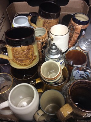 Lot 402 - Large collection stoneware and other steins and tankards