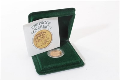 Lot 353 - G.B. Elizabeth II gold proof Sovereign 1980 (N.B. cased with Certificate of Authenticity) (1 coin)