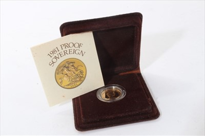 Lot 354 - G.B. Elizabeth II gold proof Sovereign 1981 (N.B. cased with Certificate of Authenticity) (1 coin)