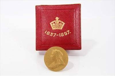 Lot 385 - G.B. Gold Medallion commemorating the Diamond Jubilee of Queen Victoria 1897 (N.B. small diameter 26mm - housed in red case of issue) GEF (1 medallion)