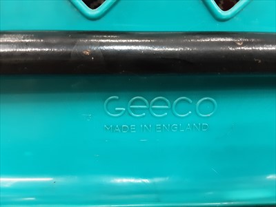 Lot 999 - Set of six 1970s Geeco turquoise plastic stacking chairs with tubular steel legs